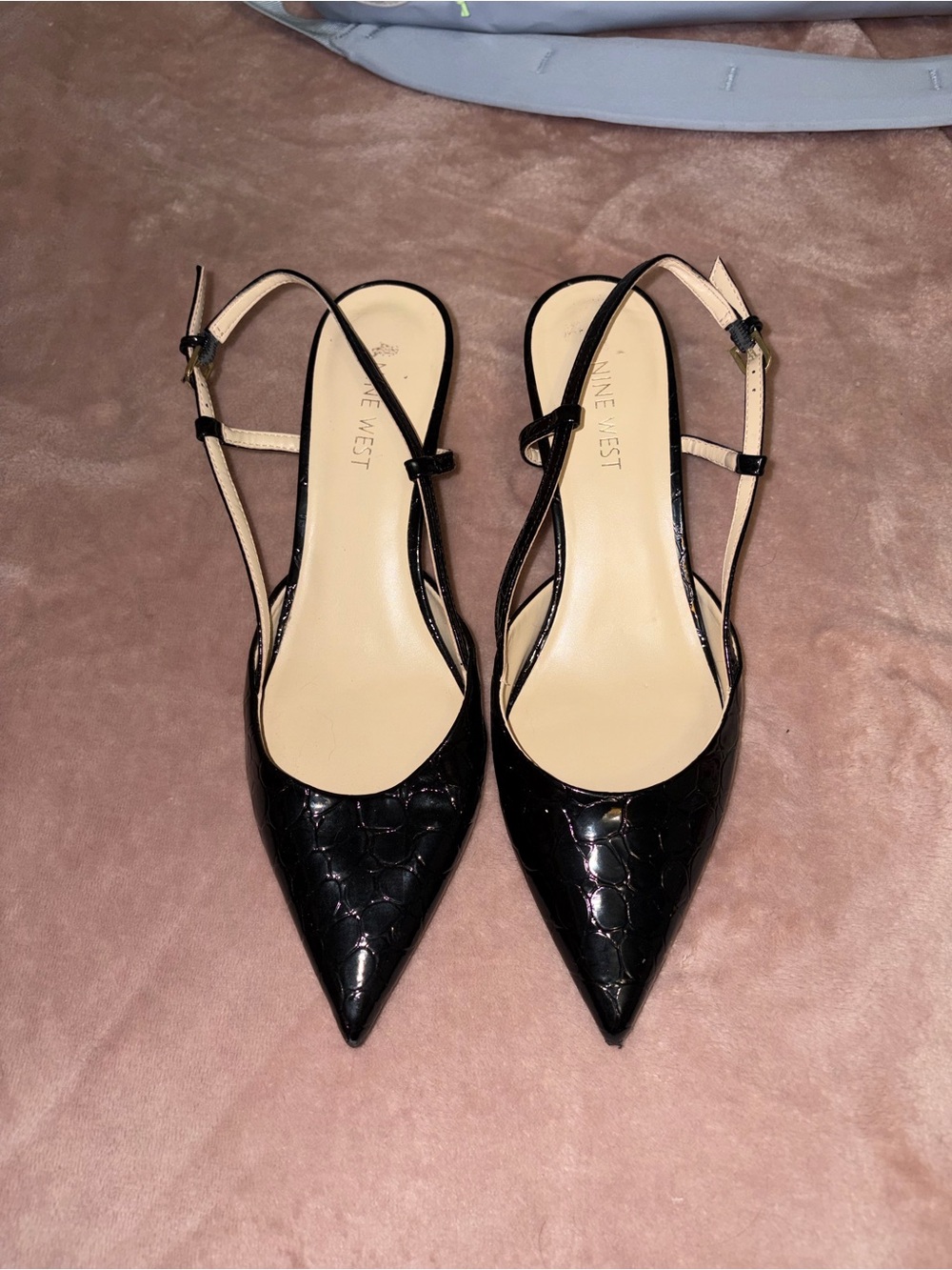 Nine West Black Patent Pointed Slingback Heels
